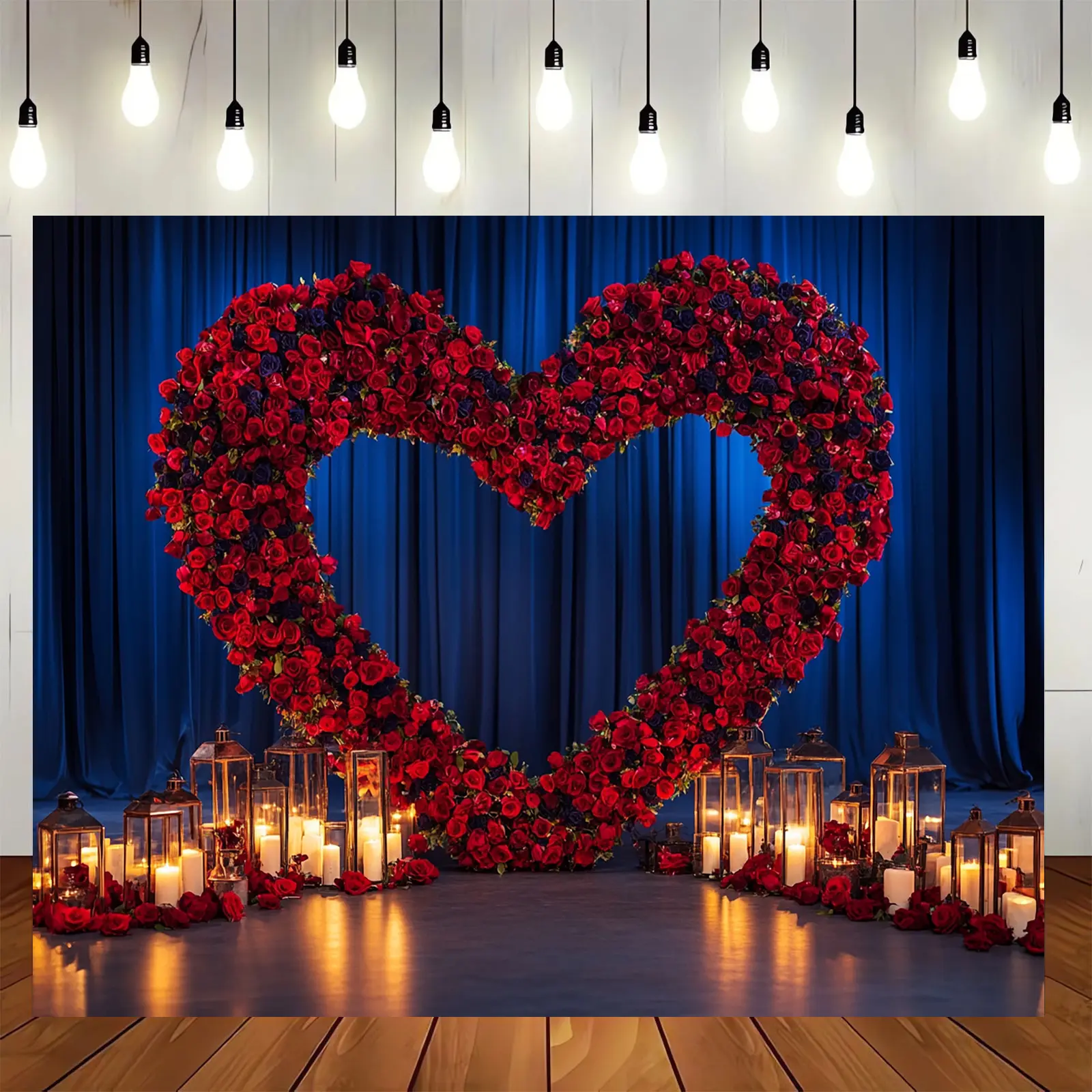 1PC Polyester 2D Flat Romantic Heart-Shaped Rose Backdrop Cloth Banners, Festive Party Decoration for Valentine's Day, Photography Live-Stream Background, Home Supply