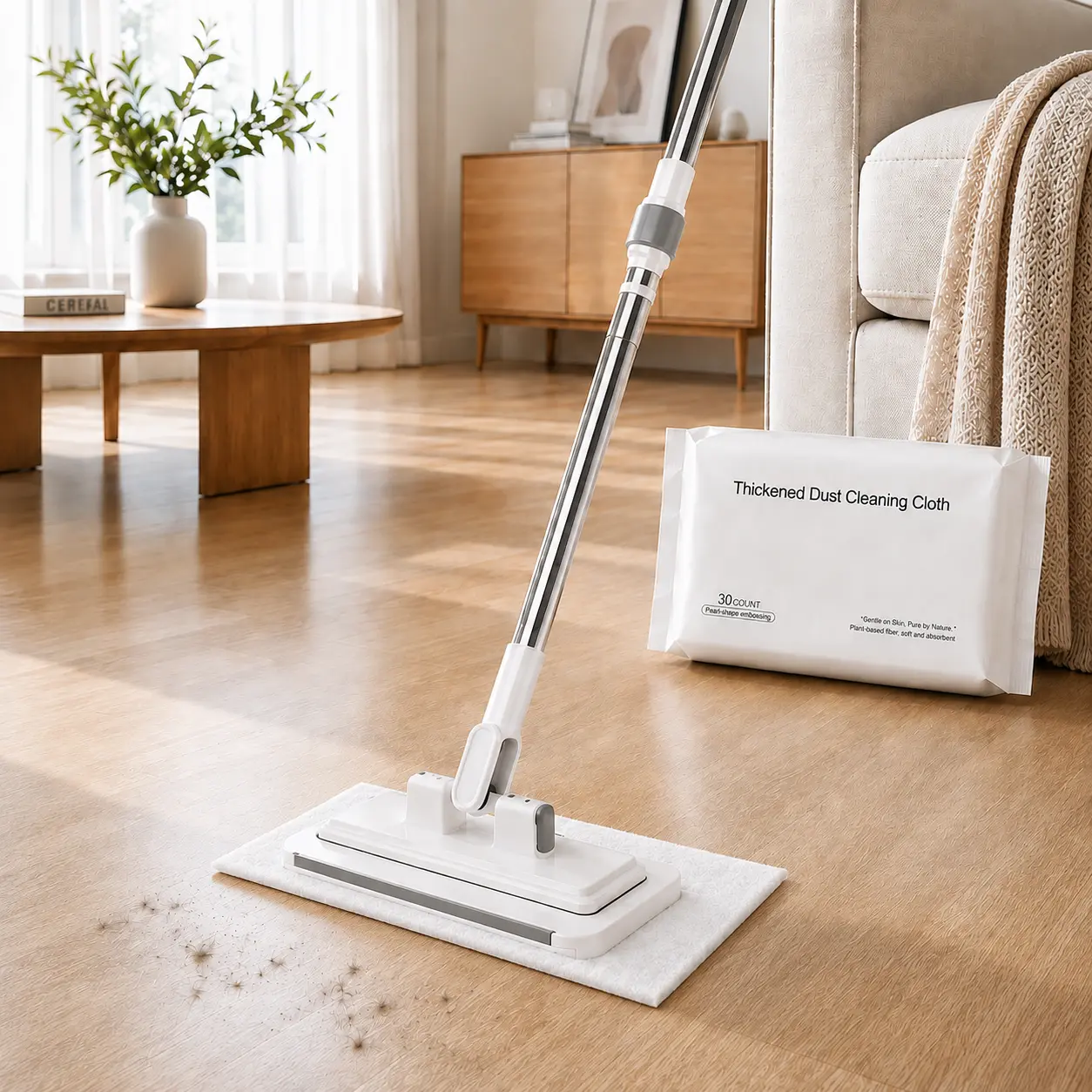 Hardwood Floor Flat Dust Mop, Lightweight Microfiber Mop with Adjustable Long Handle, 360° Rotating Head for Home Kitchen Bathroom Cleaning, Fits Tile Laminate Vinyl Floors