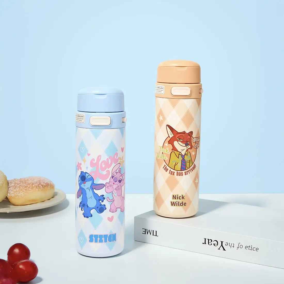 Disney One-Click Double Lid Insulated Cup 470ml- Nick Judy Stitch Lotso Cute Cartoon Tumblers,Portable Travel Cup for Kids & Adults Holiday gift, Back To School