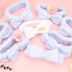 8PCS Headband Set 1PCS White 7PCS Blue Spa Headband and Bridesmaid Skincare Headbands for Women Cute Bow Head Party Supplies Wedding Bridal