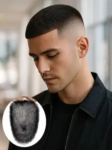 Buzz Cut Men Toupees- Human Hair Replacement System - Buzz Cut Style on Ultra-Thin PU Base for Lightweight, Breathable Full Coverage,Lightweight & Easy to Apply for Complete Hair Loss Solution