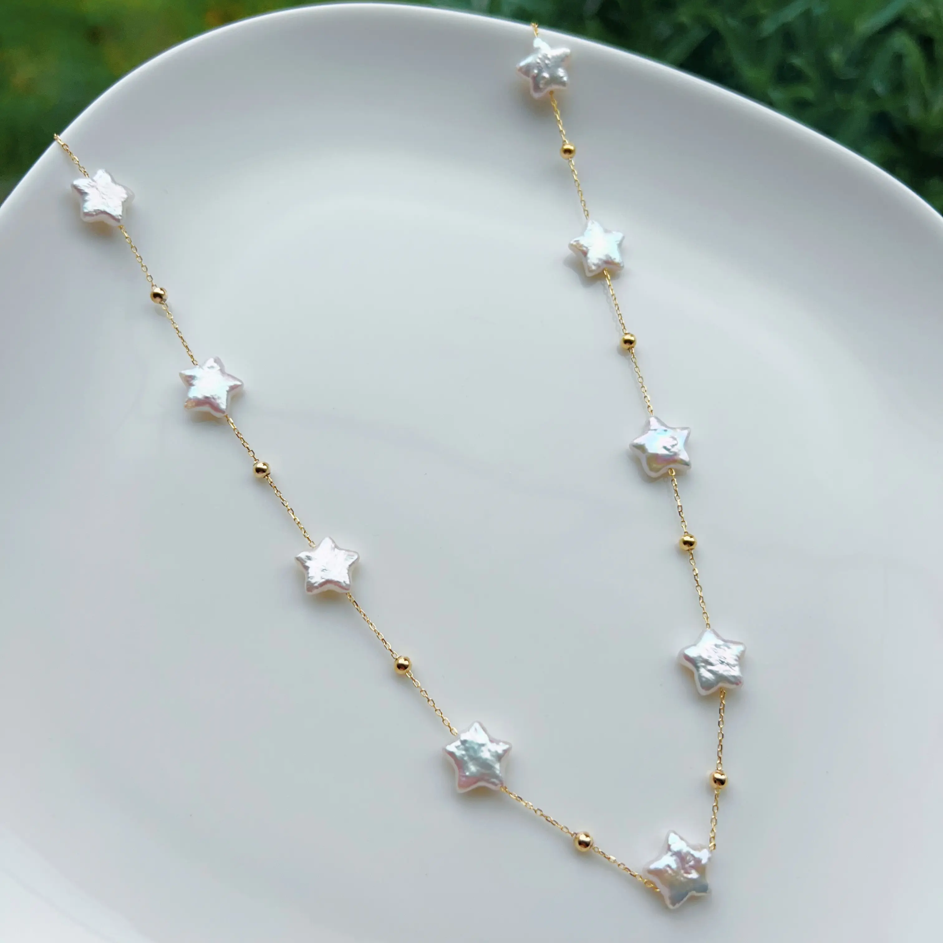 Piswency Genuine Freshwater Pearl Starry Necklace, 925 Sterling Silver Star Pearl Choker Necklace, Handmade Jewelry Gift for Her