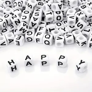 100pcs Square Block White Bottom Black Alphabet Letter Beads For Jewelry Making Bracelets Necklaces Key Chains Personalized Beads
