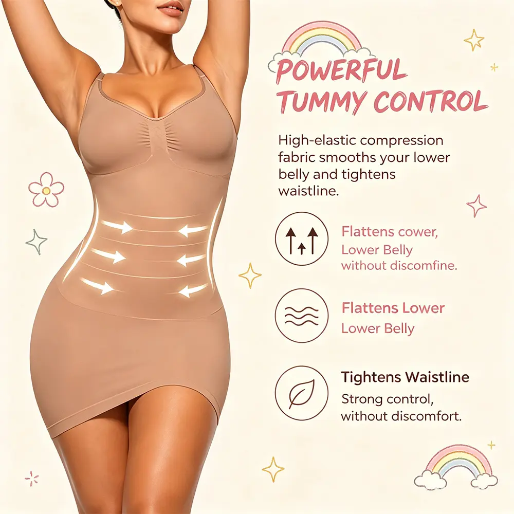 [Sculptella shop]Shapewear Slips For Under Dress Deep V Neck  Tummy Control Full Slip Seamless Shaper For Women