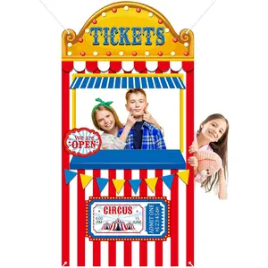 Carnival Circus Party Decorations Carnival Ticket Booth Circus Theme Photo Booth Props Backdrop Fabric Photo Birthday Banner Door  for  Carnival  Decorations  31x62inch