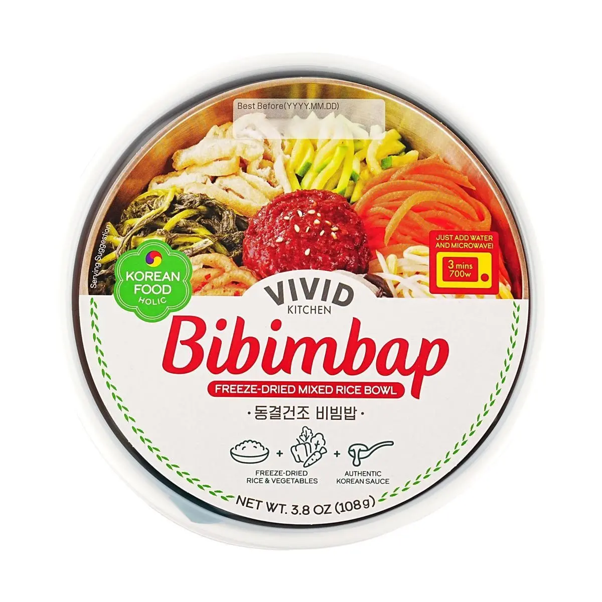 VIVID Dongwon Korean Bibimbap Freeze-Dried Instant Rice 108g - Ready Meal, Microwaveable
