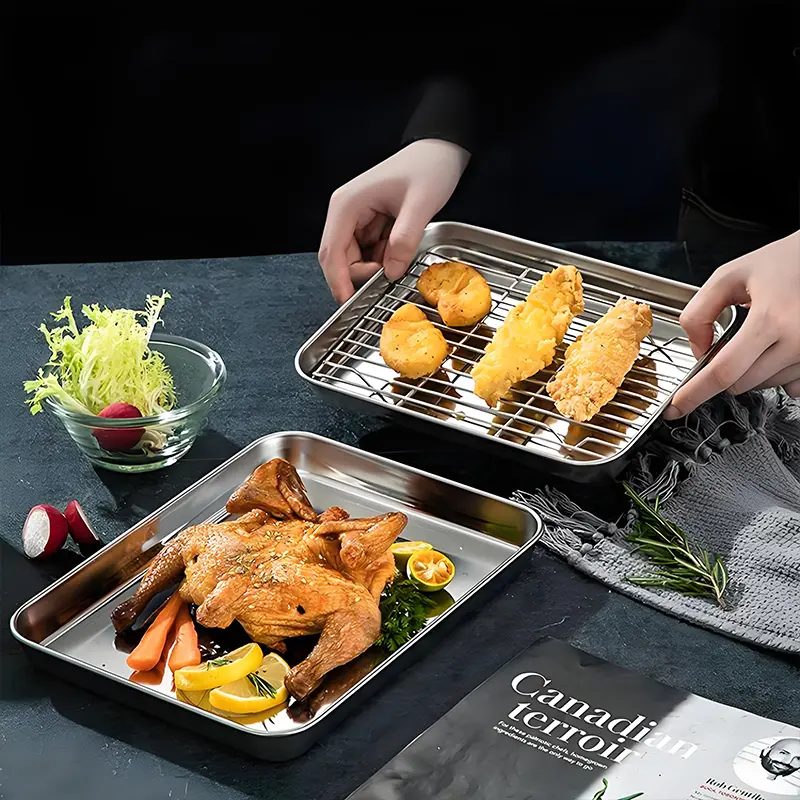 Baking tray with rack set, stainless steel baking tray, biscuit board with cooling rack, non-toxic and healthy, easy to clean, dishwasher washable