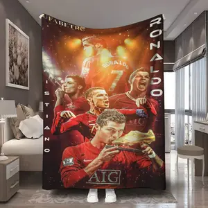 1Pc Cristiano Ronaldo Football Glory Moments Digital Pattern Printed Blanket Soft warm blanket Suitable for bedrooms, guest rooms, living rooms, student dormitories, car sofas, and travel multifunctional blanket Multipurpose Use Suitable for all seasons