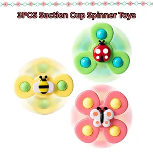 3PCS Colorful Easter Suction Cup Spinner Toys, Unisex Toddler Sensory Bath Toys, 12-18 Months Baby Spinning Tops, 1-3 Year Old Easter Basket Stuffer Gifts, Unisex Toddler Toy