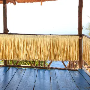 Hawaiian Luau Grass Table Skirt Fringe Tiki Bar Decorations Tropical Raffia Grass Table Skirt for Summer Beach Themed Party Hula Birthday Decorations,157 x 12 Inch(Straw Color,2 Pcs)