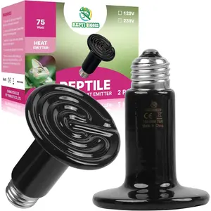 75W Ceramic Heat Emitter (2 Pack) Reptile Heat Lamp Bulbs Ceramic Heater for Amphibian Pet Brooder Coop Chicken Dog
