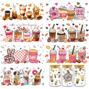 Coffee UV DTF Cup Wraps - 8 Sheets Coffee UVDTF  for 16 oz Glass Cups, Cake Ice Cream Transfer Stickers,  Rub on Transfers for Water Bottle DIY Crafts