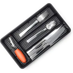 Small Silverware Drawer Organizer Kitchen Tray Utensil Cutlery Holder Flatware Storage Black