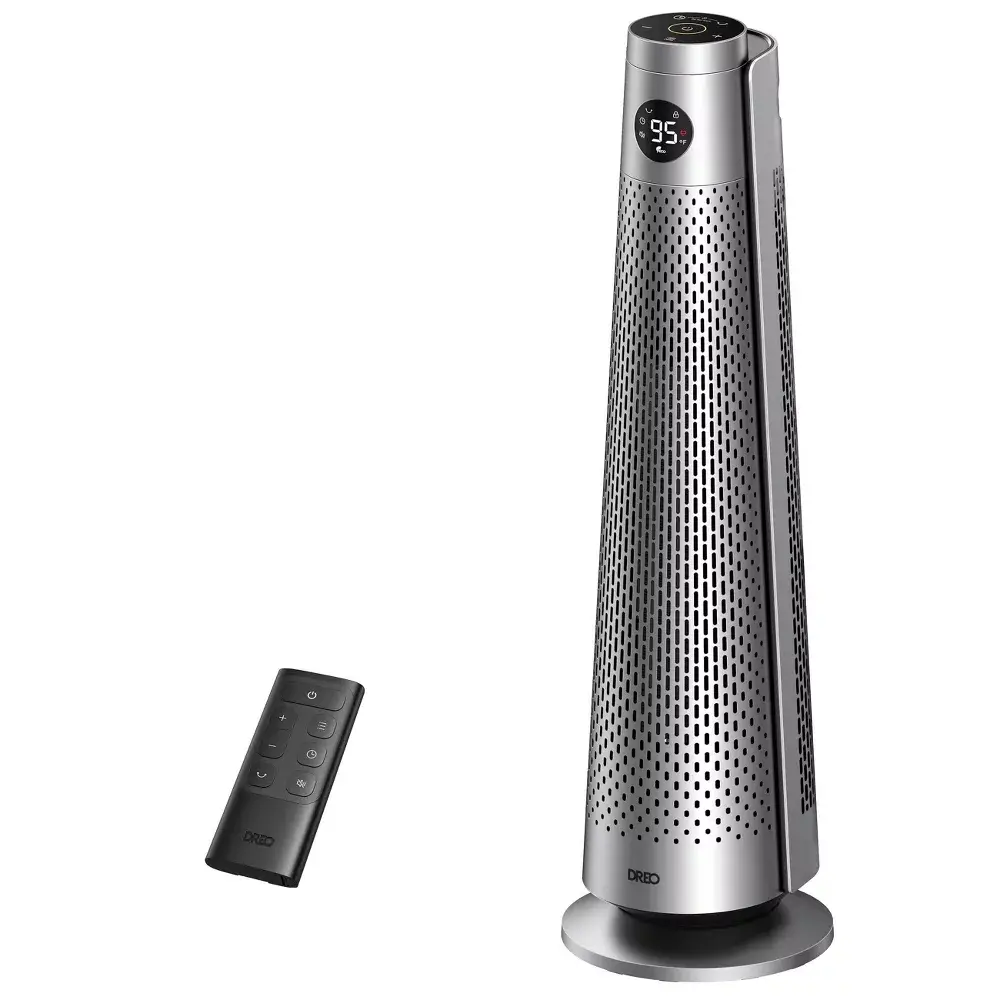 Dreo 1500W Solaris 818 Oscillating Ceramic Indoor Space Heater for Home or Large Bedroom with Remote Control Silver