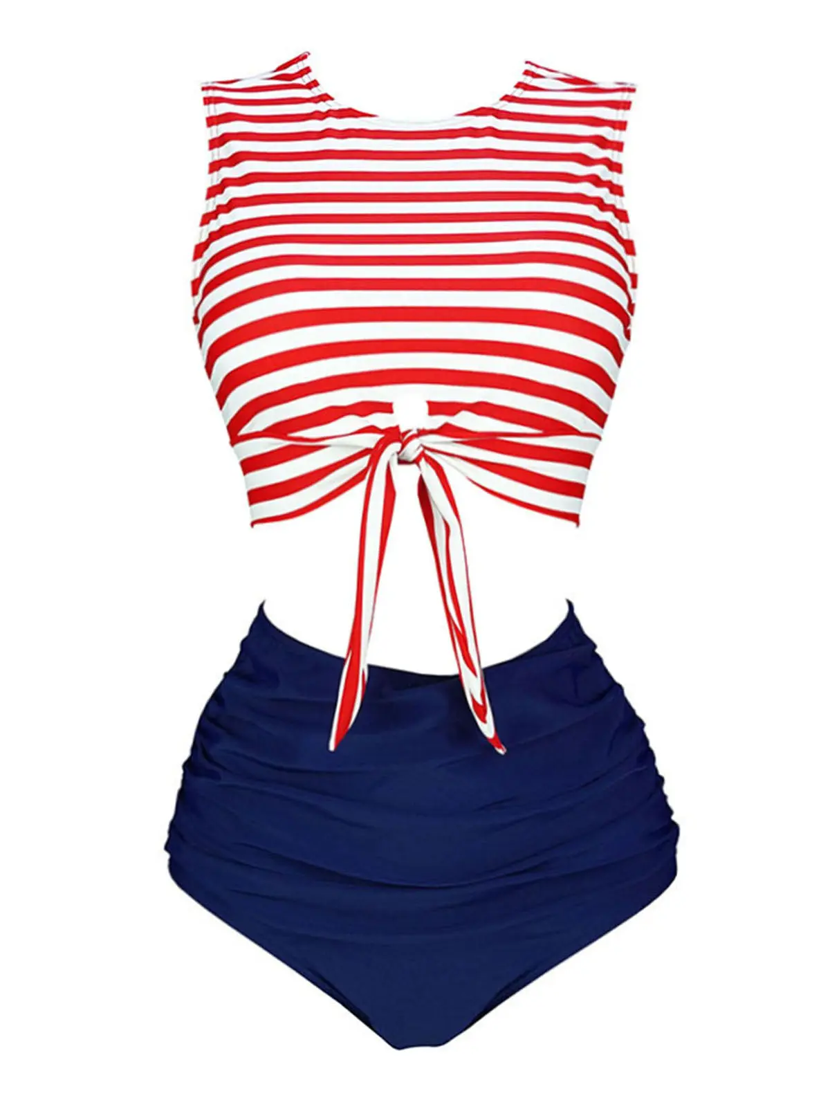 RETRO STAGE Women's 1970s Striped Tankini Swimsuit Set, 2-Piece High Waisted Shorts Bottom, Independence Day Vacation Beachwear, Tankini Beachwear, Swimsuit For Women, Resort Wear, Women's Swimsuits BackToSchool
