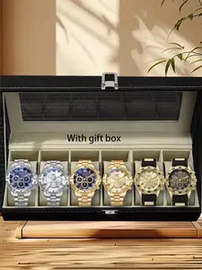 Elegant Quartz Watch Combination, Roman Numeral Dial, Artificial Leather Strap, Non-Rechargeable Button Cell Battery, Unisex, Quartz Watch Set