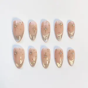 Glitter French cat eye nails/press on nails long almond nails/Silver Chrome nails/Star Nails/Silver nails/Elegant nails/Birthday nails Z84EVN