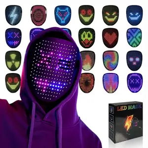 LED Mask with Gesture Sensing, USB Rechargeable Unisex LED Lighted Face Transforming Mask for Costume Cosplay Party Masquerade