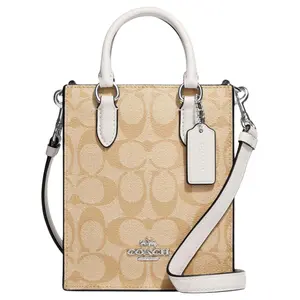 Coach N/S 17 Gold Logo Jacquard Coated Canvas and Leather Tote Bag for Women, Brown