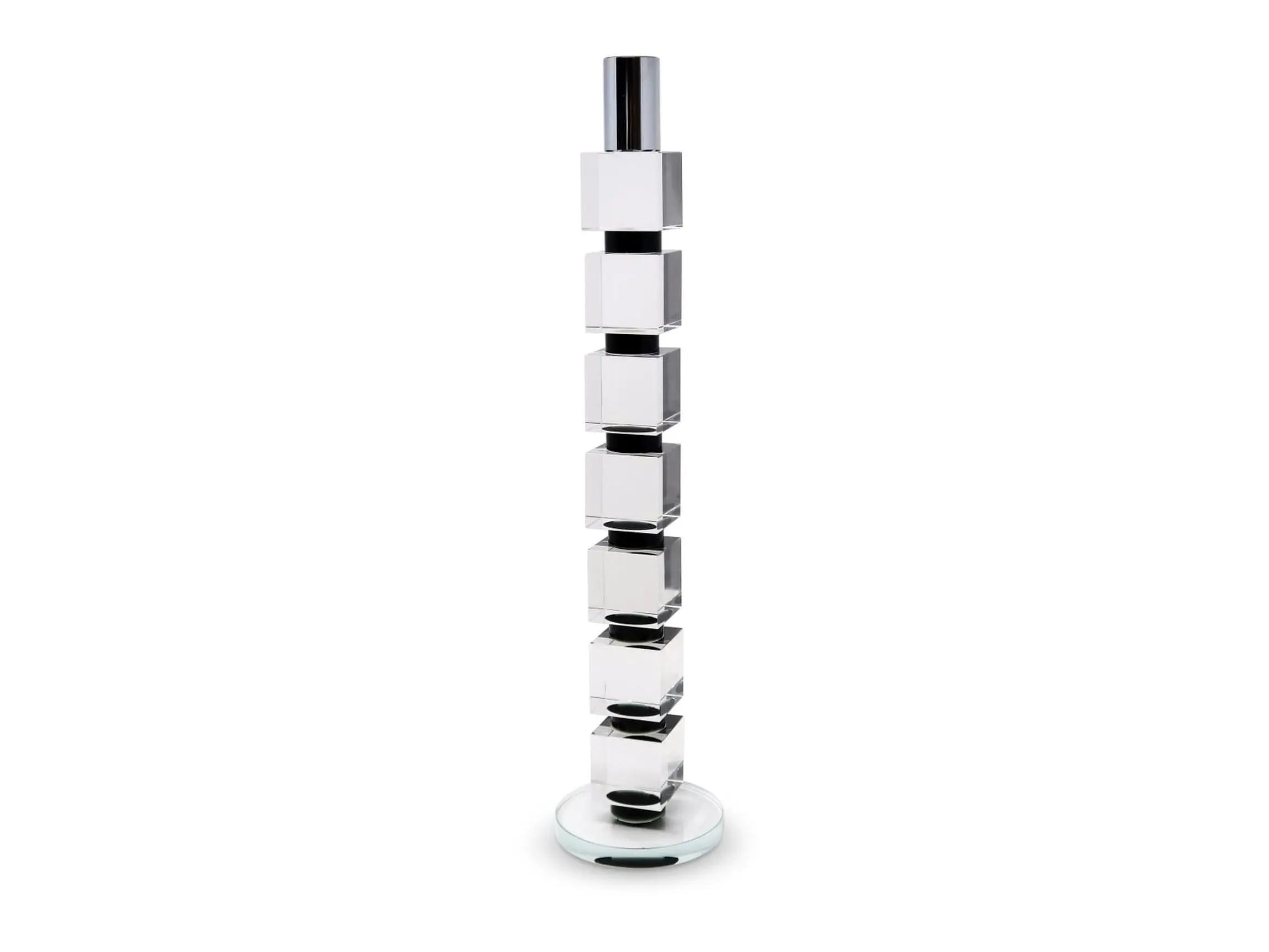 212 MAIN 15 in. Silver, Clear & Black Crystal Tabletop Taper Candlestick (Model 590244), Decoration, Geometric