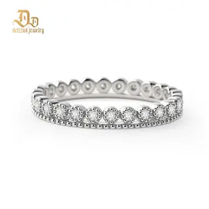 Delzzad Morning Dewdrop Ring Vintage Double Row Eternity Wedding Band Ring VVS Synthetic Moissanite Ring Jewelry Copper Band Perfect Birthday Engagement Wedding Anniversary Christmas Valentine's Day Gift Duchess Cut Ring Solitaire Stackable Rings