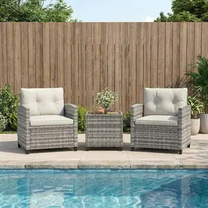 3 Piece PE Rattan Patio Furniture Set with Cushioned Outdoor Chairs and Tempered Glass Table, All Weather Wicker Conversation Set for Patio Balcony Backyard Poolside Garden Deck Porch Apartment Indoor Outdoor Use