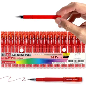 [24 Pens - Red Ink Think2 0.5mm Pocketable Mini Gel Pens. (24 Red) Fine Point Small Rollerball Pens with Smooth Quick Drying Ink.