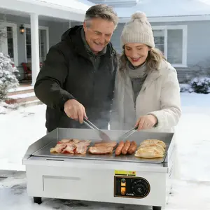 Garvee 14in Commercial Electric Griddle with 1700W Power, Stainless Steel Flat Top Grill, Adjustable Temperature 122℉-572℉, Includes 2 Shovels and 2 Brushes for Home or Restaurant Use