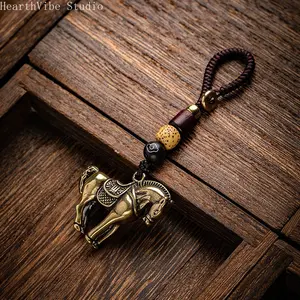 Chinese Zodiac Horse Keychain - 1pc Unisex Golden Horse Motif Pendant with Black Cord, Good Luck Talisman for Car Keys, Birthday & Mini Gifts