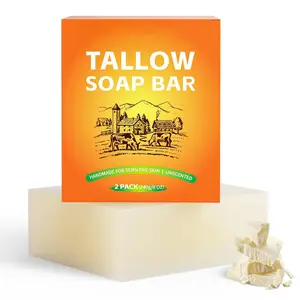 Tallow Soap Bar - All Natural and Organic Grass Fed Tallow Soap Unscented - Moisturizes, Soothes, Hydrates Face & Body Wash Great for Itchy, Dry, Sensitive Skin, Handcrafted Bath Soap