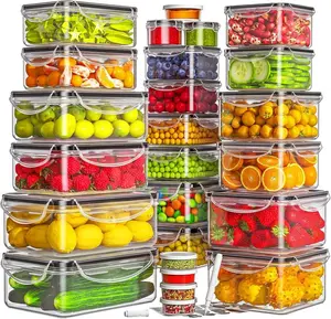 50PCS Food Storage Containers Set with Lids (25 Containers & 25 Lids), Airtight Food Containers Fridge Reusable Meal Prep Containers for Lunch , Plastic Kitchen Storage Containers with Labels & Marker Pen Silicone Lid Square Round Rectangular,summerwins