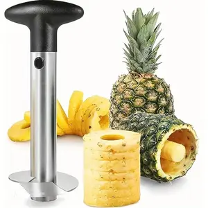 Stainless Steel Pineapple Corer with Recipe E-book One-Year Warranty Coring Tool Detachable Handle Quick and Easy Fruit Cutter Peeler Corer Slicer Durable Multi-Purpose Kitchen Tool