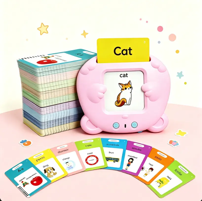 Unisex Pocket-Size Kids Talking Flash Cards Reader - Toddler Educational Language Tool with Multiple Cards, Audible Interactive Speech Machine, Standard US Acc., Vocabulary Boost for Preschool Ages 2-6, Autism Sensory Party Gift