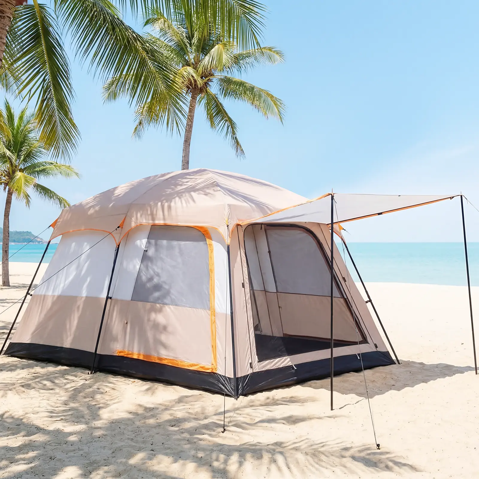 Large Family Camping Tent for 4–6 Persons with Porch, Rainfly & 3 Mesh Doors – Easy Setup Waterproof Outdoor  Heavy Duty Cabin Tent