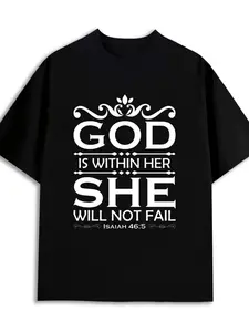 Men's God Within Her Christianity T-Shirt - 100% Cotton 180GSM Black Casual Short Sleeve Round Neck Religious Faith Apparel with Godly Design for Church, Casual Attire & Gifts