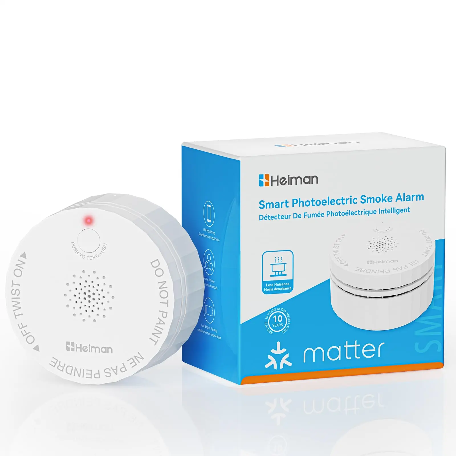 Heiman Compact Smart Photoelectric Smoke Detector - UL217-10th Certified, Battery-Powered, Real-Time Notifications, Compatible with SmartThings/Home Assistant, Security Systems for House, Fits Any Space, RV/Apartment Use