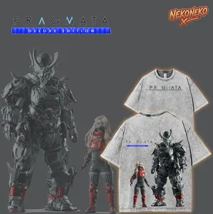 Pragmata Capcom Black Exosuit Washed Graphic Tee, Retro Oversized Sci-fi Robot Graphic T-Shirt, Unisex Streetwear Loose-Fit Cotton Shirt, Gift for Aesthetic Gaming Outfits