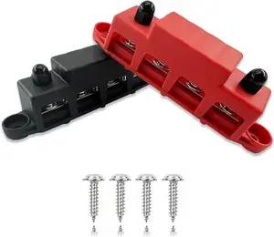 250A 12V BusBar 3/8" Power Distribution Block 4 Studs Junction Block Automotive Marine Battery Busbar Terminal Block with Cover 12 Volt Negative&Positive