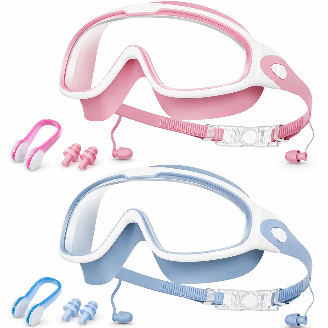 Adult Swim Goggles for Sports & Outdoor Use, Anti-Fog, Leak-Resistant with Nose Clip and Earplugs