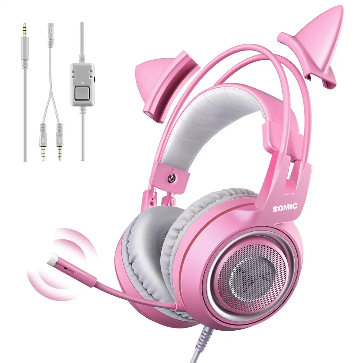 SOMIC G951S Gaming Headset with Microphone for PS4, PS5, Xbox One, PC, Cat Ear Headphones Over Ear with in-Line Mic Control, Stereo Sound for Girls, Woman