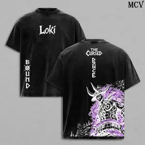 Loki Washed Tee – One Piecee Anime Elbaf Giant Prince Manga Graphic Double Printed T-Shirt, Menswear Heavy Cotton Unisex Oversize Streetwear Vintage Anime Tee
