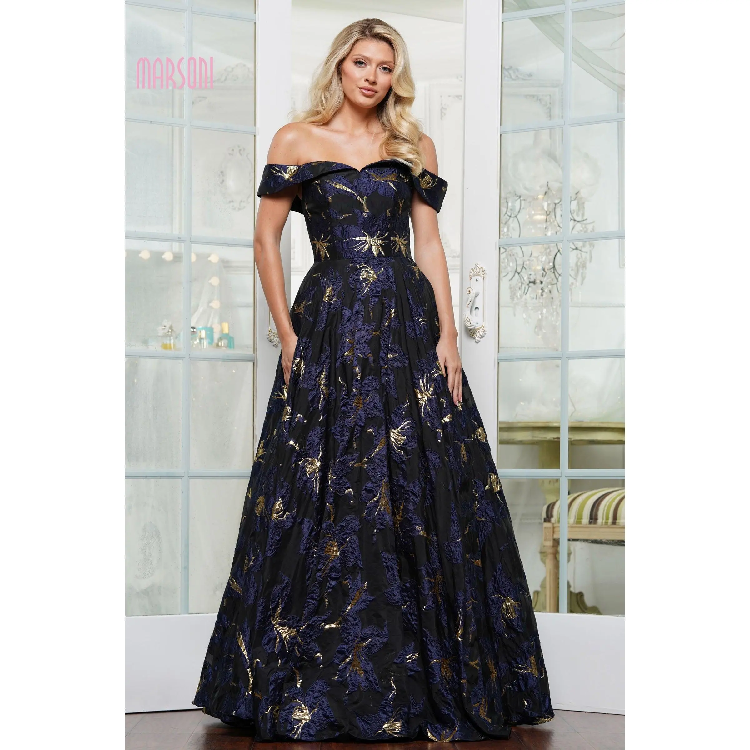 Marsoni by Colors -MV1324 Sweetheart Jacquard Formal Gown
