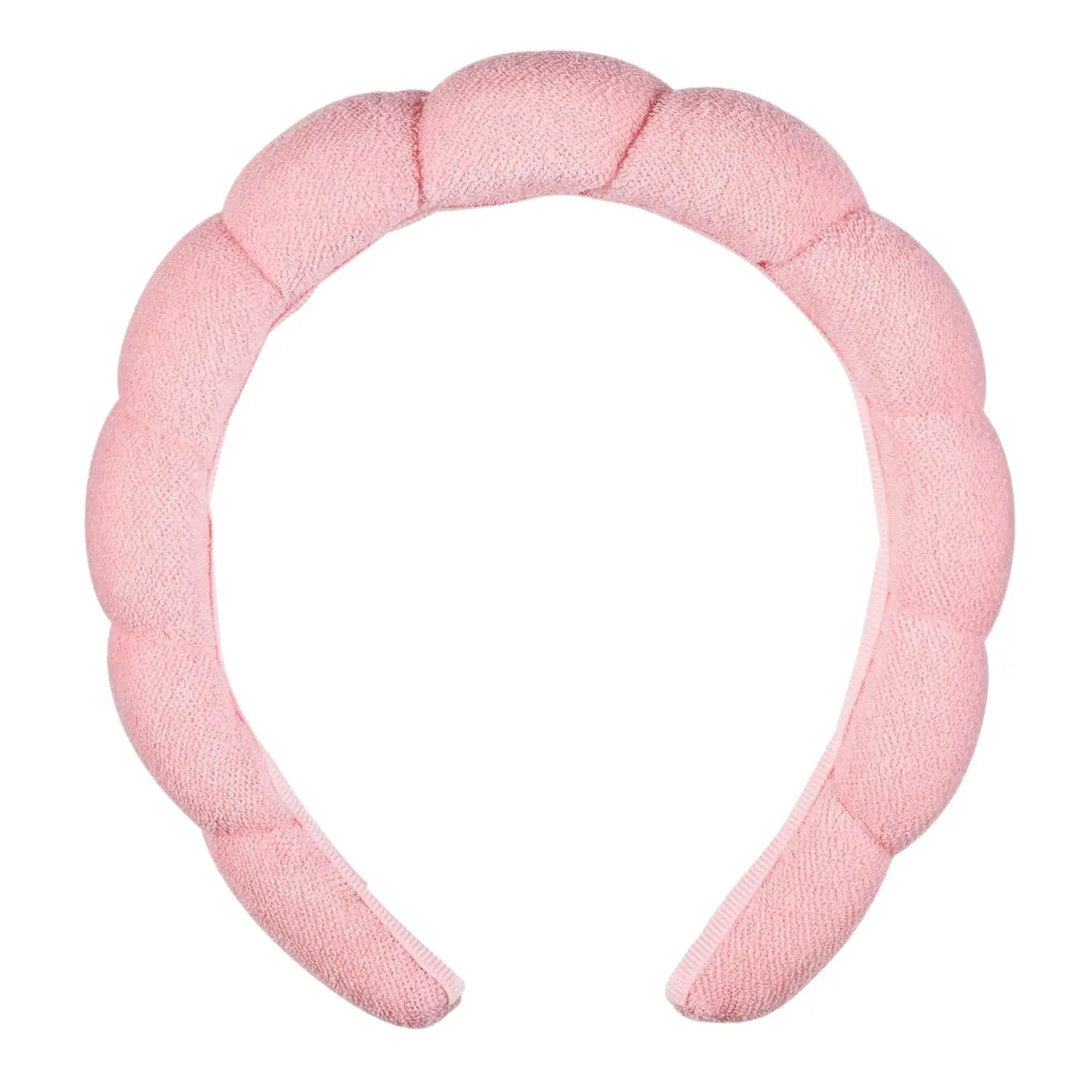 Spa Headband, Pink Bubble Terry Cloth, Ultra Absorbent Microfiber for Face Washing, No Squeeze Gentle Fit for Daily Beauty Routine, No-Pull, Washing Face, Daily Use, Rounded Shape, Bubble Hair Headbands, Stretchy Headbands