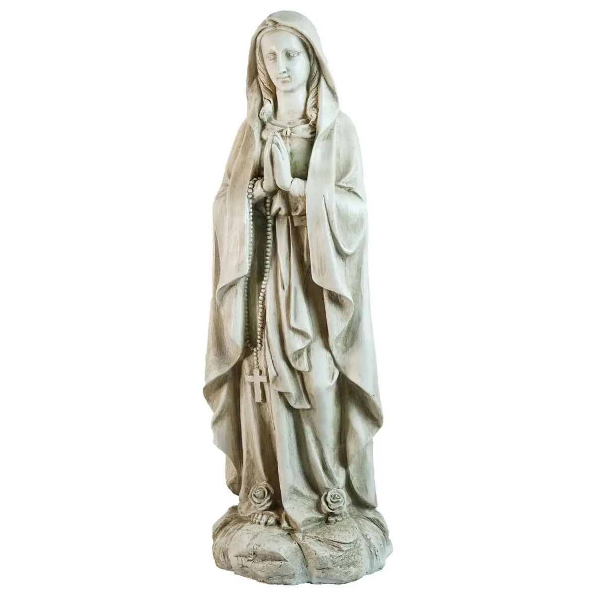 212 MAIN 27.75 in. Resin Outdoor Garden Statue - Praying Virgin Mary Religious Figurine with Roses, Rosary Home Decor Decoration