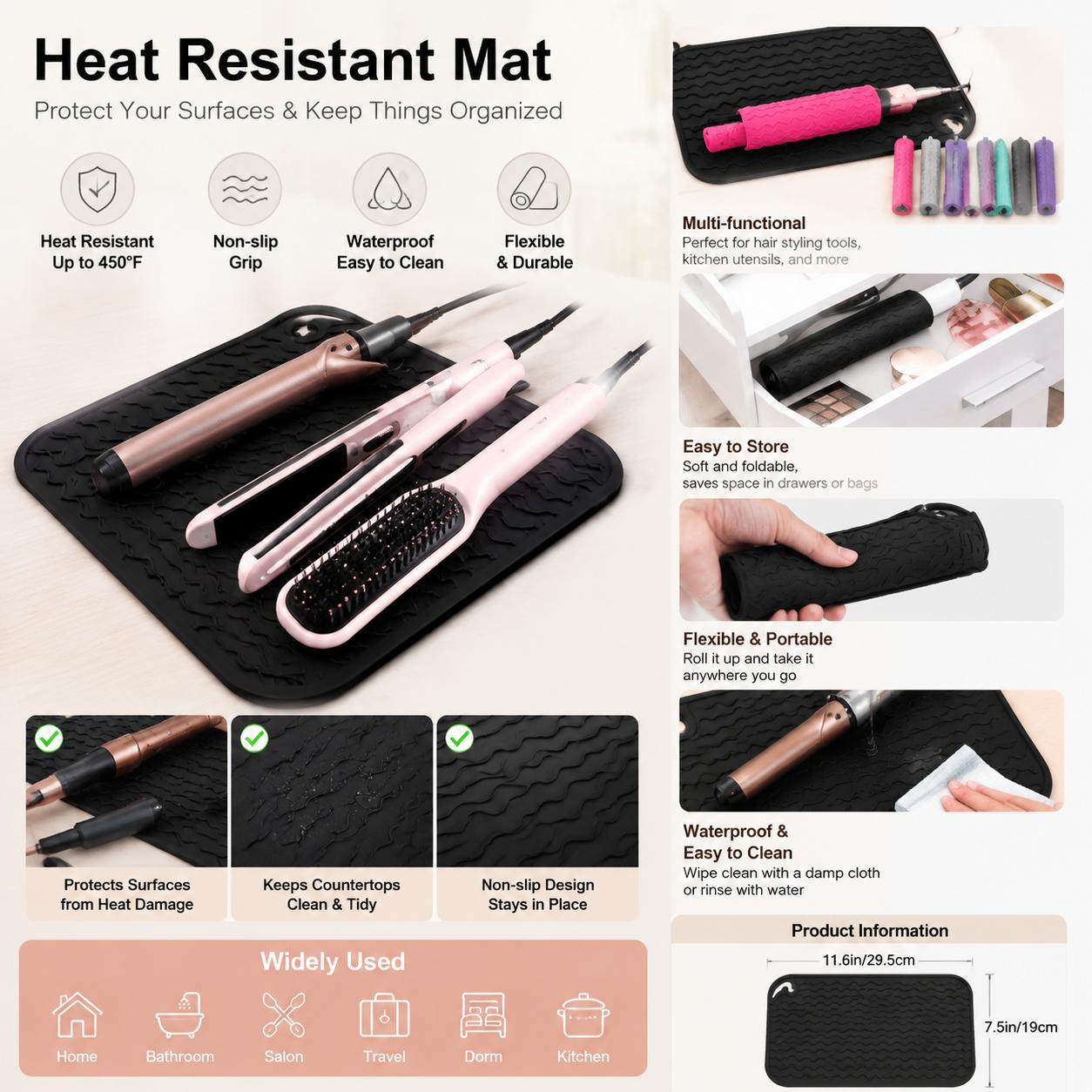 Large Automatic Curling Stick Heat-resistant mat Heat Resistant Silicone Mat for Hair Tools - Non-Slip Curling Iron & Flat Iron Heat Pad Large Automatic Curling Stick Heat-resistant mat Heat Resistant Silicone Mat for Hair Tools - Non-Slip Curling Iron & Flat Iron Heat Pad