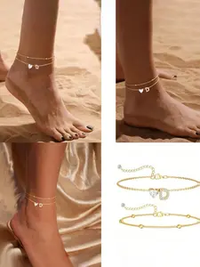 Initial Anklet for Women, Dainty Love Heart Cz Layered Letter, Waterproof Personalized Fashion Jewelry Gift