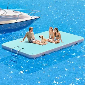 Amerlife Inflatable Floating Dock & Water Hammock Combo, Heavy-Duty PVC Raft with Non-Slip EVA Surface, Mesh Bed, Rope, Soft Ladder & Cup Holders, Inflatable Pool Floats for Pool, Lake