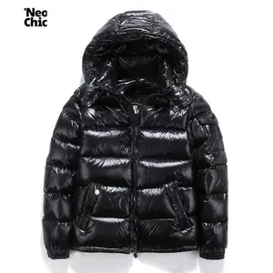 Fresh New Glossy Down Jackets Men Jackets Short Winter Hooded Women Thickened Warm-Keeping Cold-Proof Long Sleeve Cardigan Jacket
