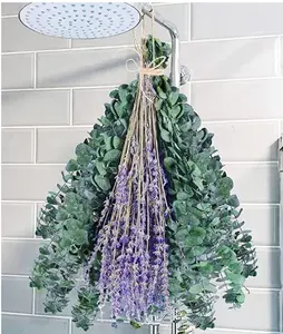 65 Pcs Mix Dried Eucalyptus Stems & Lavender Bundle for Shower, 17" Natural Real Preserved Eucalyptus Leaves Greenery, Lavender for Hanging Shower Plants, Flower Arrangements, Vase Decor