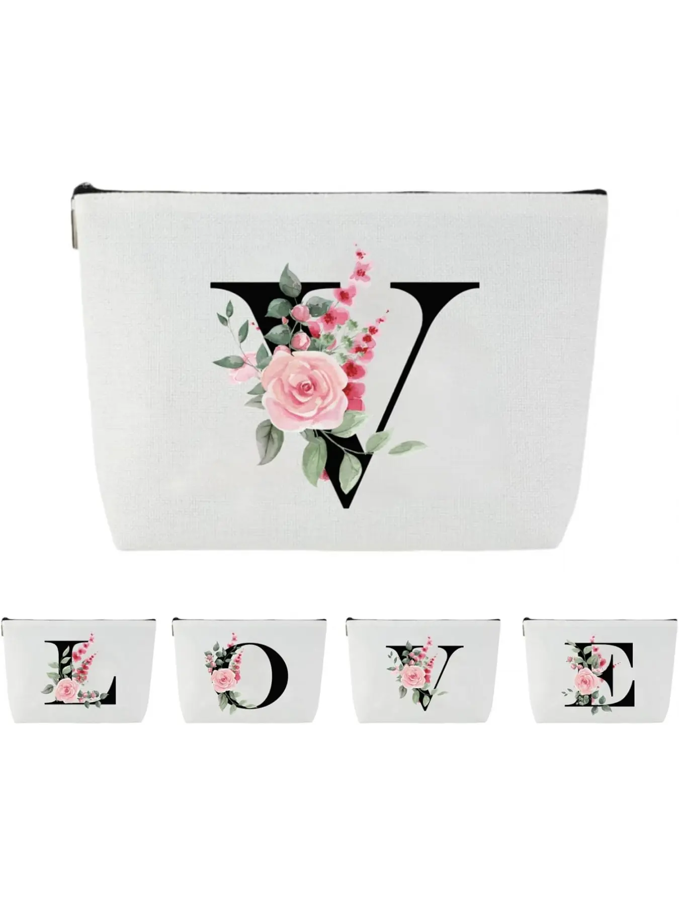 Blisswave Cosmetic Bag with Name, Personalised Cosmetic Bag from A to Z, High-Quality Metal Zip, Exquisite Print Design, Lined, Personalised Gifts for Women and Girls (White)